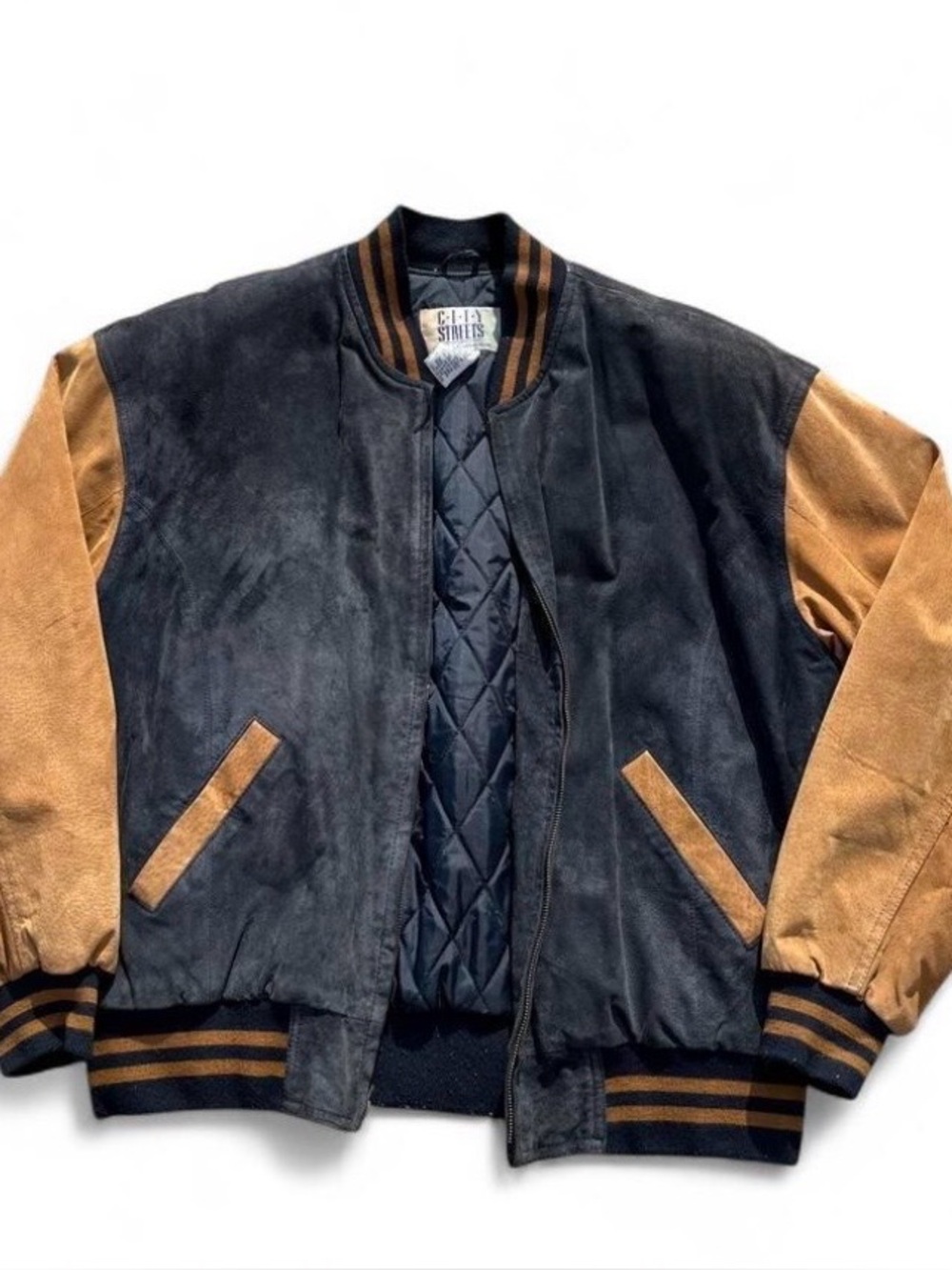 Mens 90s Leather Varsity Bomber Jacket
